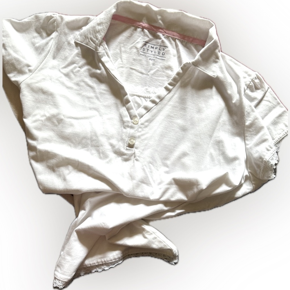 Girls White Lace Trim Shirt - Simply Styled | Size 20.5 - Picture 8 of 8